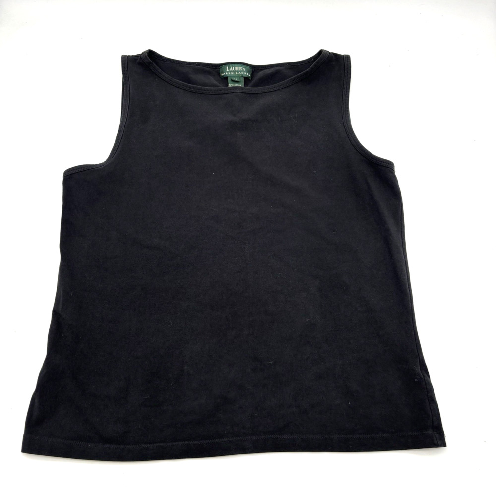 Lauren Ralph Lauren Black Cotton Blend Boat Neck Stretch Tank Top M